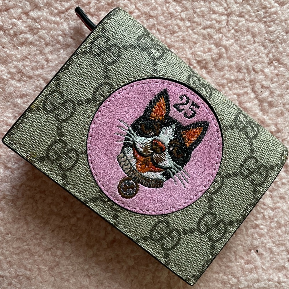 NWT Gucci GG card case/wallet pink Bosco suede patch